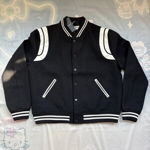 Saint Laurent Black And White Color Blocked Baseball Jacket